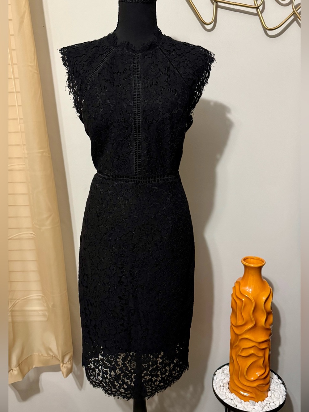 Bardot Black Lace Mini Dress with Scalloped Hem